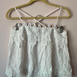DO + BE white tank with lace trim